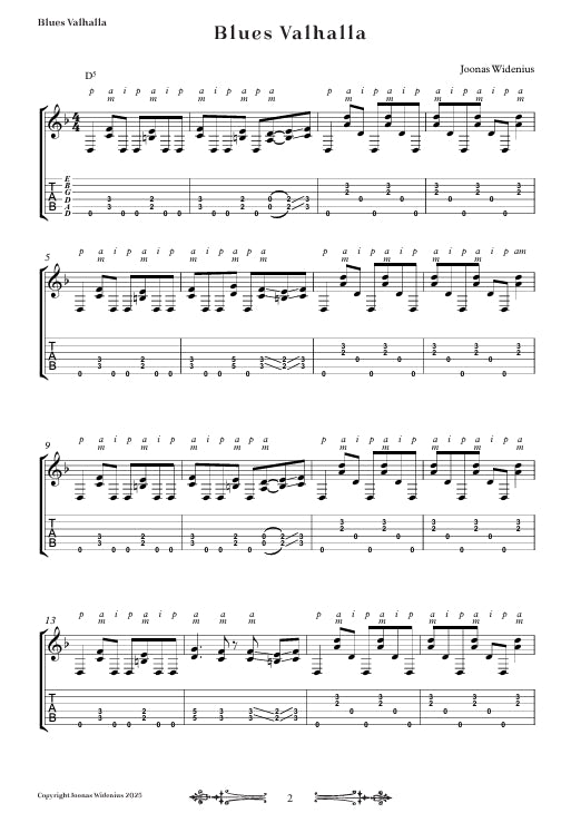 Ebook: Blues Valhalla - Sheet music for flamenco guitar with tablatures.